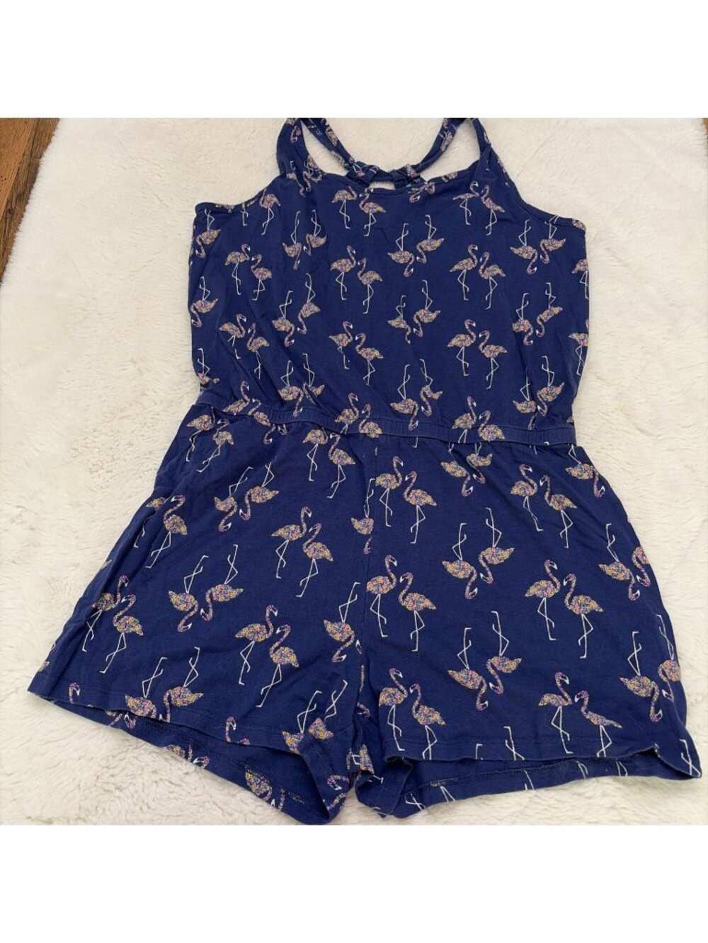 Old Navy Girls Floral Flamingo Romper Blue XXL 16